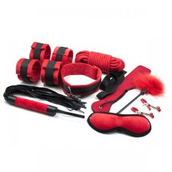 Devitidílná bondage toy BDSM sada červeno černá