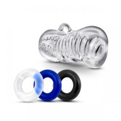 Sada masturbátor a kroužky BLUSH JERK OFF QUICKIE KIT clear