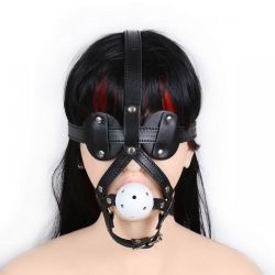 Kožená ohlávka s roubíkem BDSM Maska