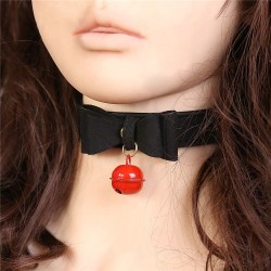 Elegantní obojek s mašličkou a rolničkou, umělá kůže, BDSM
