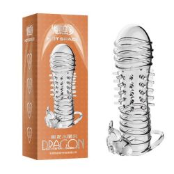 Návlek na penis Dragon Crystal Sleeve 144 mm s vibrujícím zajíčkem