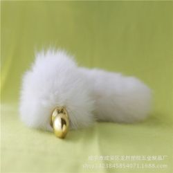 Zlatý FOX anální kovový kolík s bílým ocáskem, BDSM - 47 cm